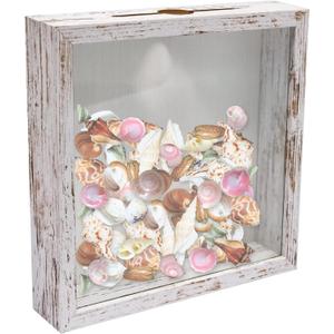GraduationMall 8x8 Top Loading Shadow Box Frame with HD Glass,Wood Display Case with Slot,1.25 inches Interior Depth,Ideal for Wine Bottle Caps,Tickets,Shells,Stamps and More,White