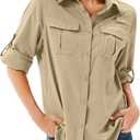 Women's UPF 50 Long Sleeve Sun Protection Shirts Safari Fishing Hiking (Khaki) XS