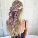 2Pcs Leopard Print Hair Bow Clips, Long Tail Ribbon Satin Leopard Big Metal Hair Bow Barrettes Ponytail Styling Accessories for Women Girls, Red Cheetah Print