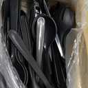 36 PCS Disposable Serving Utensils for Party - 12 Set Including Black Plastic Spoons, Tongs and Forks