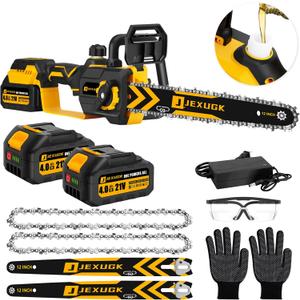 12" Brushless Cordless Chainsaw, Hand Held Cordless Chain Saw with 2 x 4.0Ah Battery, Portable Small Mini Chainsaw with 2 x Chain Guide, Electric Motosierra for Wood Cutting Tree Pruning