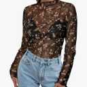 Women's Sheer Floral Long Sleeve Layering Top Ruffled Mock Neck Sheer Blouse for Casual Brunch Party Club Night Date Outfits
XL