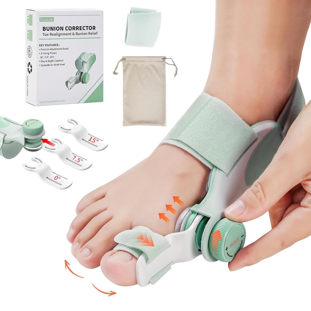Bunion Corrector, Adjustable Bunion Corrector for Women Big Toe, Fix Device with Knob and 3 Angled Plates, Straightener with Silicone Pad, Big Toe Separator for Relief, Medium Strap, 1 PCS (Green)