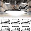 UFO LED High Bay Light: 150W 25500LM Led Shop Lights with 5ft Cord & U Bracket for Warehouse Workshop Commercial Use | 110v Warm White 5000k Commercial Lights | Plug & Play | IP65 Waterproof | 6 Pack