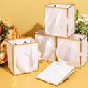 Yeaqee 50 Pcs Mini Metallic Paper Gift Bags with Handles 4x2.75x4.5'' Tiny Small Gift Bags with Thank You Tag for Wedding Graduation Birthday Party Return Gifts Jewelry Business (White,Gold)