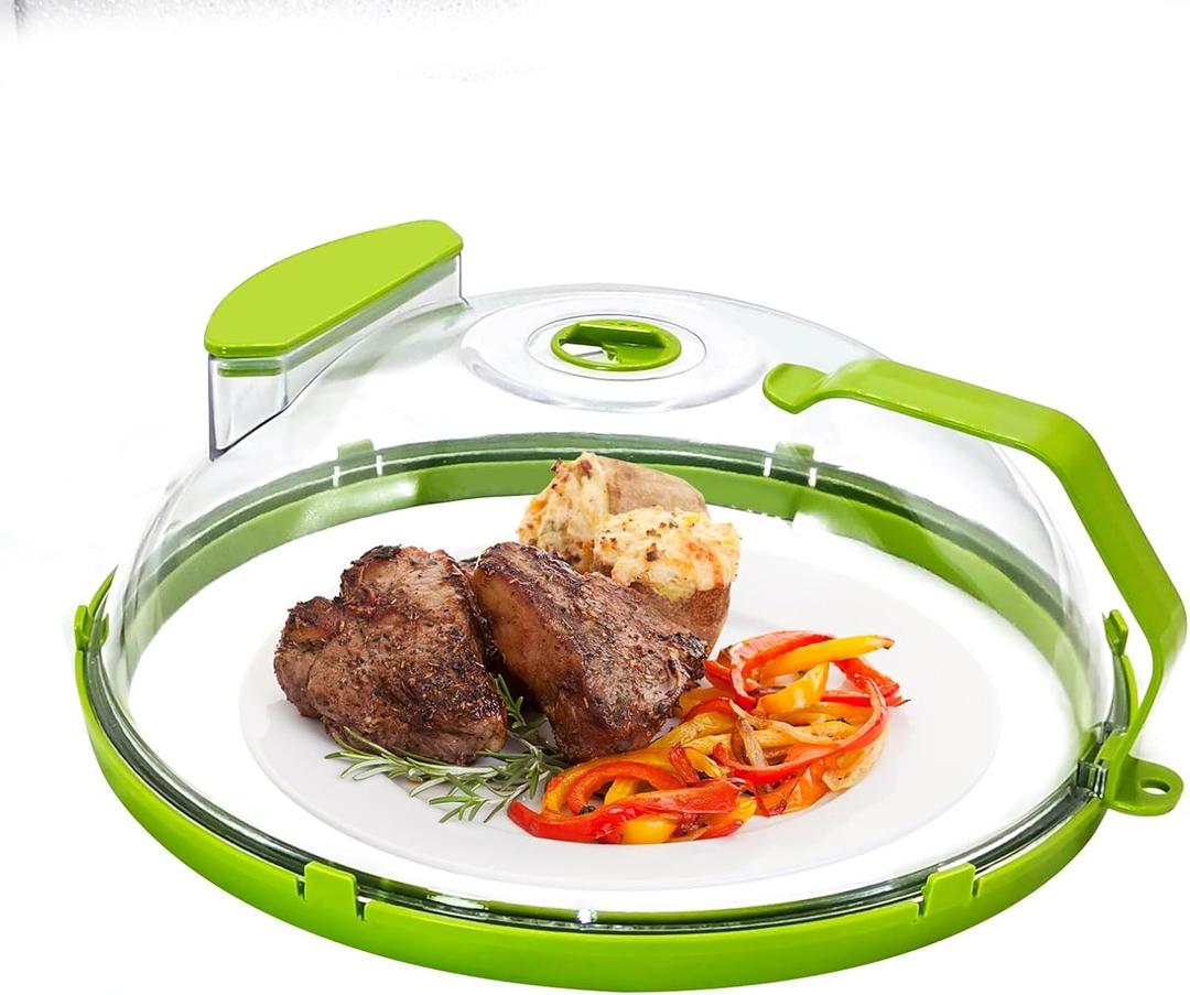 Microwave Cover for Food, 12 Inch Plastic Microwave Splatter Cover with Handle Water Storage Box and Adjustable Steam Vents Holes Microwave Plate Covers for Plates Bowls and Cups