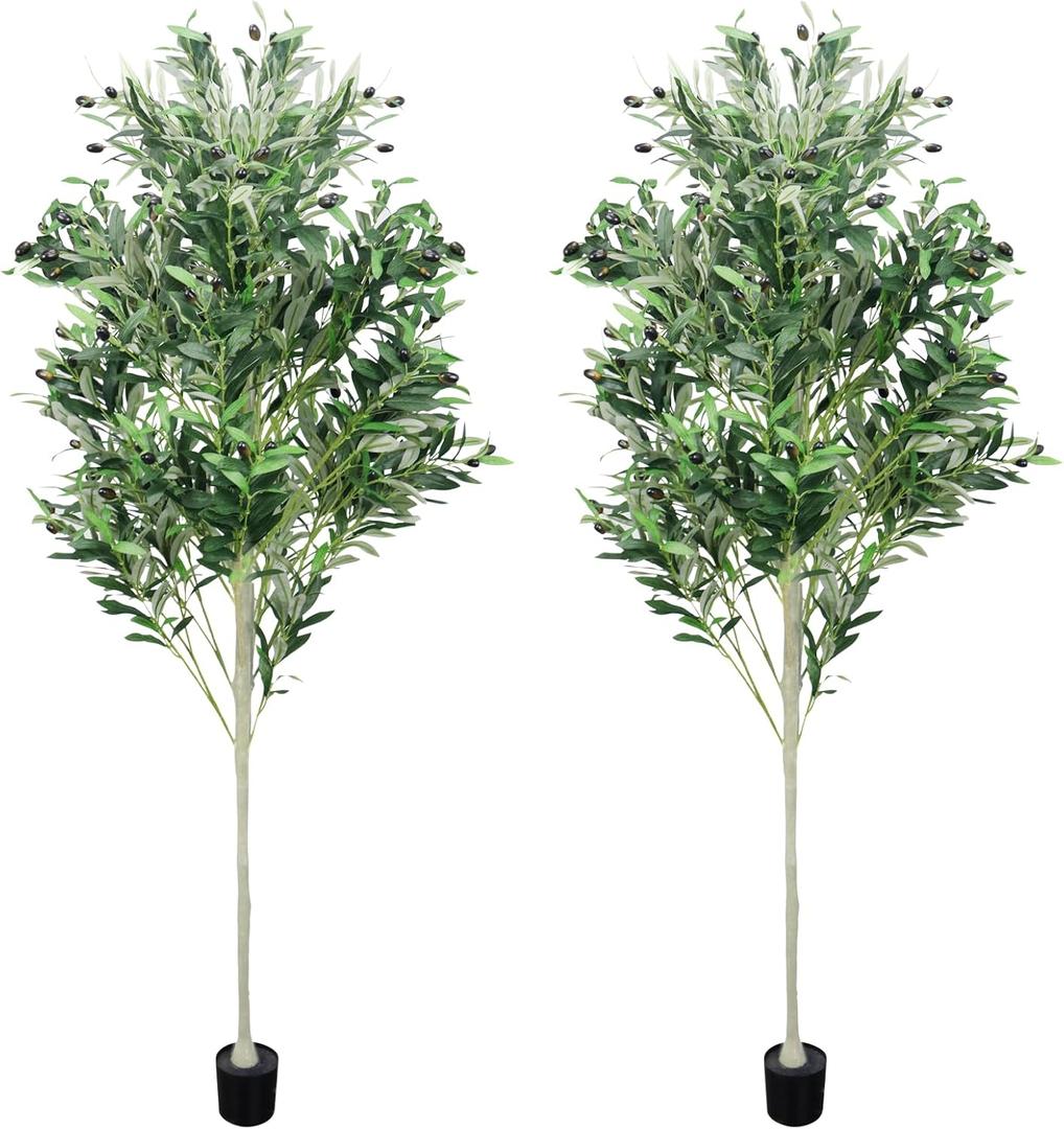 2 Pack Artificial Olive Trees, 6FT Indoor Tall Faux Olive Trees with Planter, Realistic Olive Plants for Home Decor Office Living Room