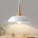 GUIHUALOVE White Pendant Lights Kitchen Island, Modern Pendant Light with Wood Cap, 13.8 inch Dome Pendant Light for Kitchen, Dining Room, Living Room