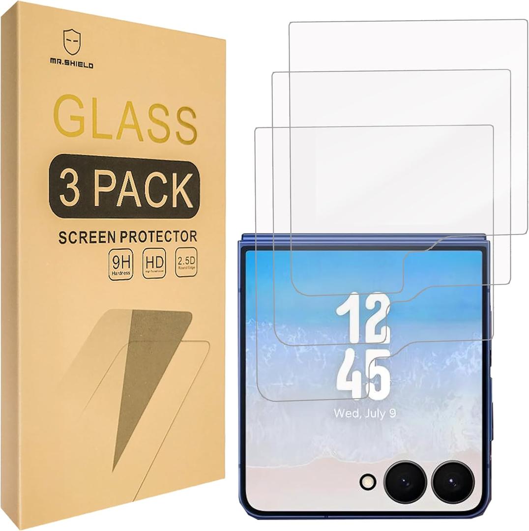 3 x Mr.Shield Screen Protector compatible with Samsung Galaxy Z Flip 7 5G (Front Screen Only) [Tempered Glass] [3-PACK] [Japan Glass with 9H Hardness]