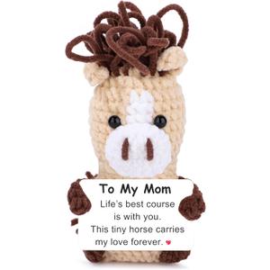JoycuFF Mom Birthday Gifts, Easter Basket Stuffers Mini Handmade Crochet Horse Gift for Mama from Daughter Son, Emotional Support Horse Gift for Mother, for Mom