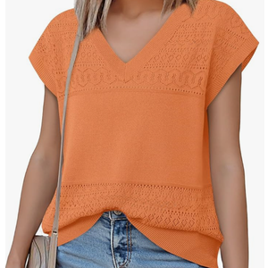 Messic Womens V Neck Sweater Vest Cap Sleeve Casual Lightweight Knit Pullover Tops Size L