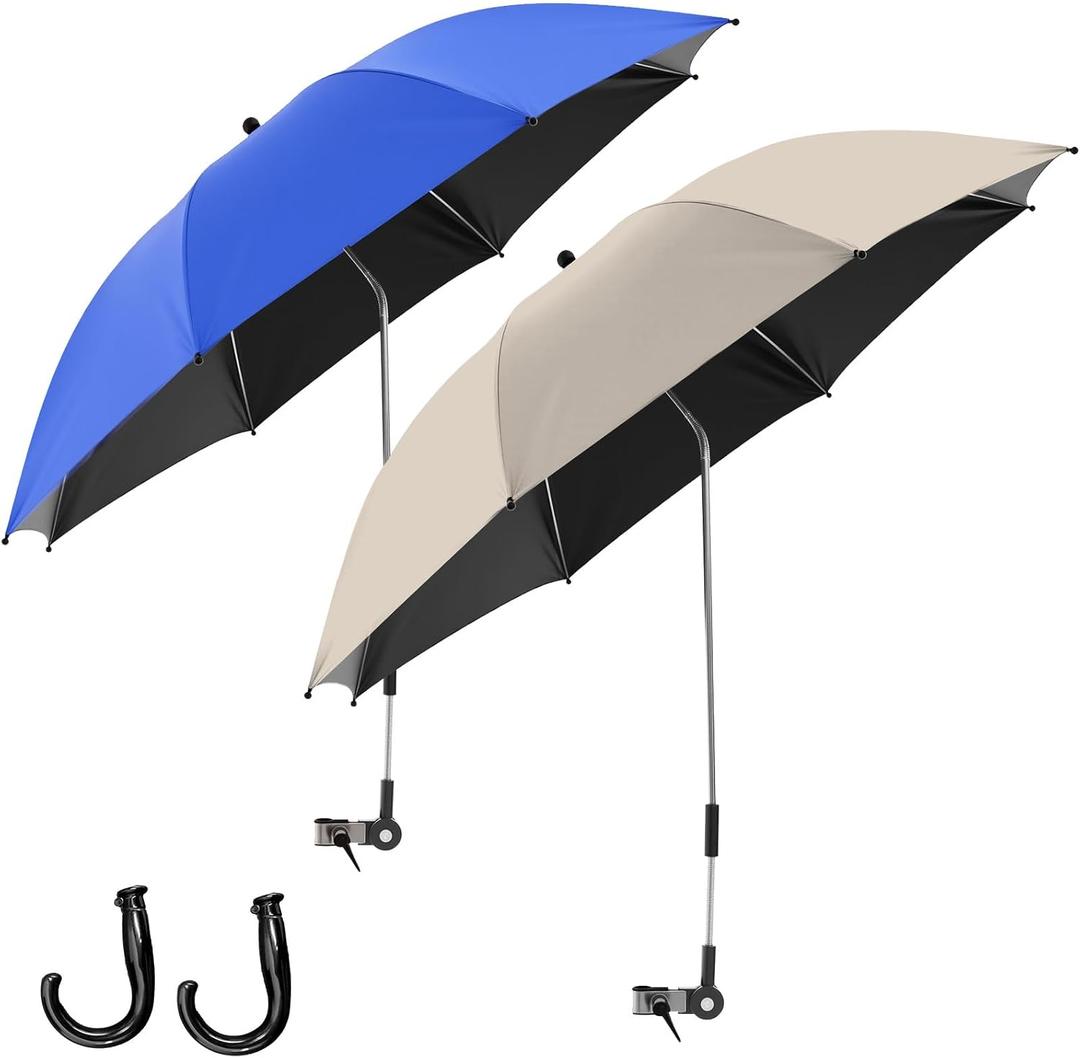 Talltalk 2 Pcs Beach Chair Umbrella with Clamp, 42", Dark Blue, Beige