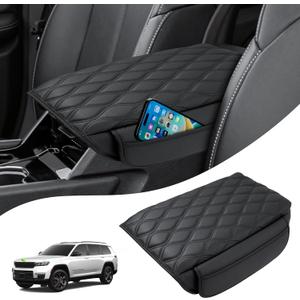 Autorder Center Console Cover for 2021-2025 2026 Jeep Grand Cherokee L Accessories Armrest Cushion Cover Nappa Leather Middle Console Covers Grand Cherokee L Console Cushion Pad Anti-Scratch