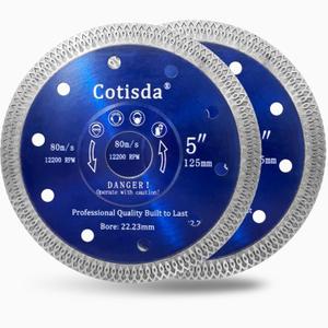 2 Pack 5 inch Super Thin Diamond Blade, Diamond Saw Blades for Angle Grinder, Diamond Cutting Grinding Disc for Porcelain, Granite, Marble, Tiles and Ceramics, 7/8"-22mm-5/8 Arbor