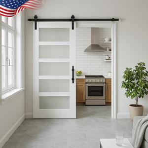 S&Z TOPHAND 36in x 84in Glass Sliding MDF Barn Door with 6.6FT Sliding Door Hardware Kit, 5 Tempered Frosted Glass, Slab Inside Covered with Water-Proof PVC Surface, Simple DIY Assembly