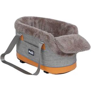 Pet Car Center Console Elevated Armrest Car Seat for Small Puppy, Dogs & Cats (Up to 10 lbs) Dark Gray Washable Plush Carrier with Safety Leash, Fits Front Vehicle Console Space (Khaki)