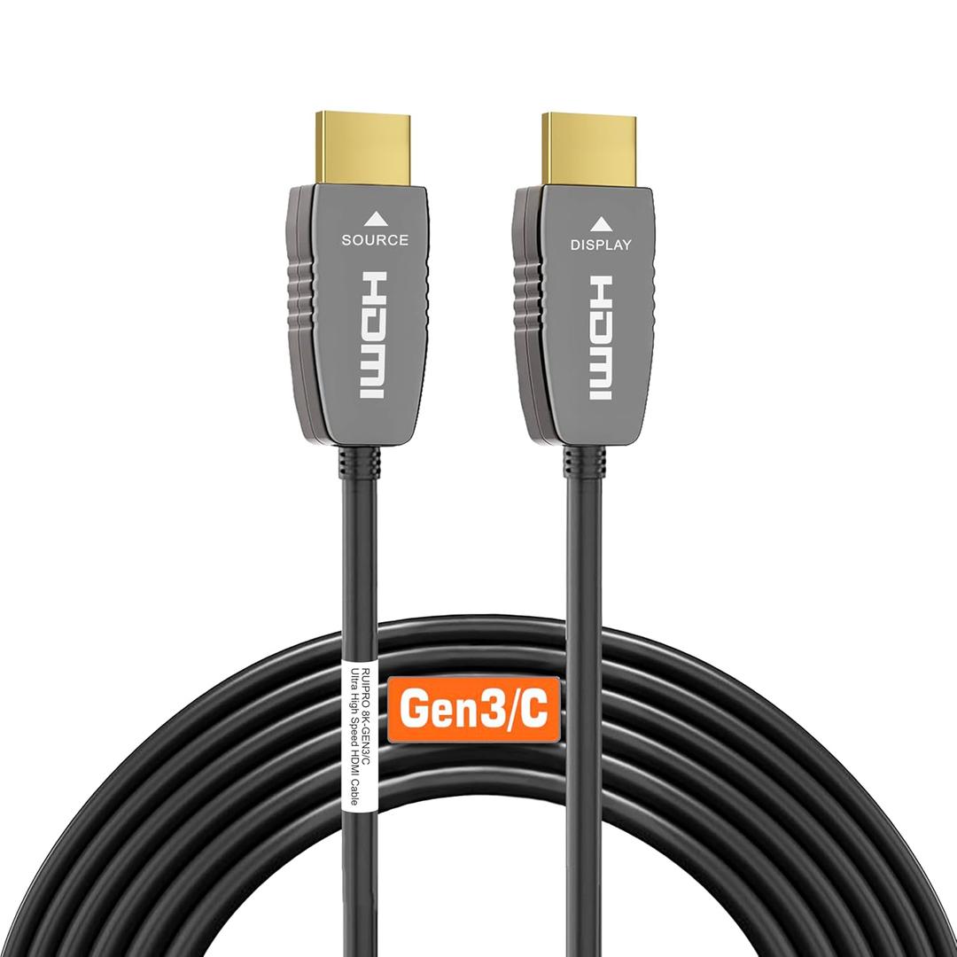 RUIPRO 8K HDMI Ultra High Speed Latest 2.1b Certified Fiber Optic Cable CL2 Rated 33 Feet 8K60Hz 4K120Hz 48Gbps eARC HDR HDCP2.3 for RTX4080/4090/3080/3090 Xbox PS5 AVR Projector LG/Samsung/Sony