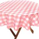 Hiasan Checkered Round Tablecloth 108 Inch - Waterproof Stain and Wrinkle Resistant Washable Fabric Table Cloth for Dining Room, Valentine's Day, Party, Outdoor Picnic, Pink and White