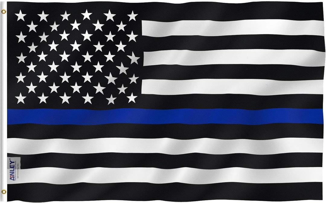 Anley Fly Breeze 4x6 Foot Thin Blue Line US National Flag - Vivid Color and Fade proof - Canvas Header and Double Stitched - Honoring Law Enforcement Officers Flags Polyester with Brass Grommets