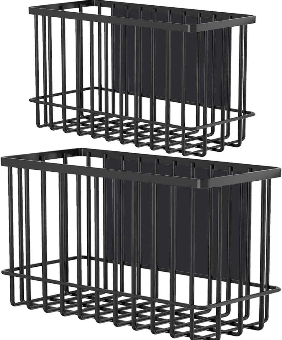 2 Pack Magnetic Basket Organizer Shelf Rack for Refrigerator Peg Board Office File Foil Plastic Food Wrap Spice Pegboard Holder