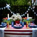 12 PCS Patriotic American Taper Candle Rings Wreaths 1.38" Mini 4th of July Floral Taper Candle Holder with Daisy Artificial Independence Day Table Centerpieces Wreath for Home Candlesticks Decor