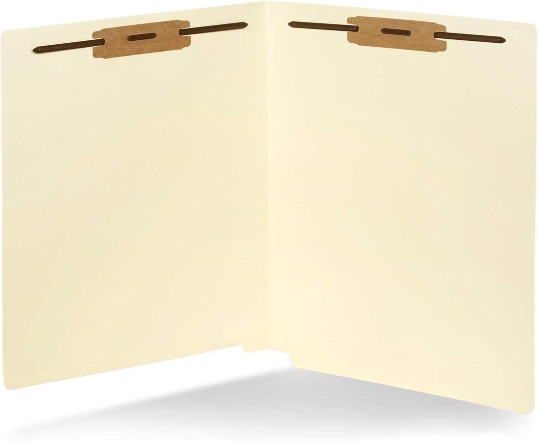 50 End Tab Fastener File Folders - Reinforced Straight Cut Tab 2 Prong Folders- Designed to Organize Standard Medical Files and Office Documents - Letter Size, Manila, 50 Pack