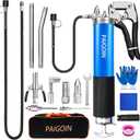 Grease Gun Kit 8000 PSI Heavy Duty 14 OZ Pistol Grip Grease Guns with 19" & 28" Spring Flex Hose,Quick Release Coupler,90 Degree Adapter,2 Needle Tips,2 Nozzles,2 Extension Tubes (Blue)
