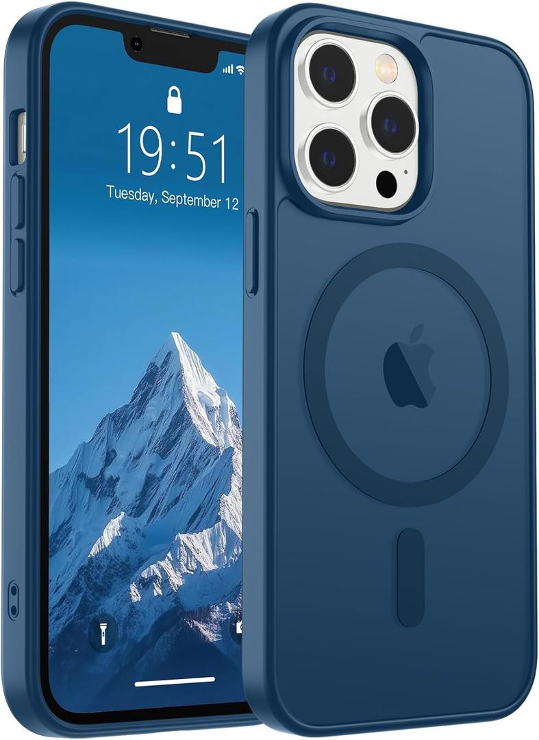 SUPFINE Magnetic for iPhone 13 Pro Max Case (Compatible with MagSafe) (Military Grade Drop Protection) Slim Translucent Matte Shockproof with Anti-Fingerprint Phone Case,Deep Blue