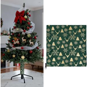 Artificial Christmas Tree Collar Christmas Tree Skirt Collar Hides Fake Pole, Christmas Decorations, Christmas Tree Base Cover Zipper Design for Xmas Trees Artificial Trees, Embossed Patterns
