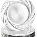 ZENFUN 12 Pack Plastic Silver Charger Plate, 13" Round Chargers Plate Decorative Dinner Chargers, Embossed Charger sServing Plates for Wedding, Catering Event, Tabletop Decor