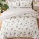 EMME Queen Comforter Set - 7-Piece Bed in a Bag for All Seaon, Ultra Soft Bedding Set with Comforter, Flat Sheet, Fitted Sheet, Pillowcase, Pillow Sham (Floral-Green Leaf, Full/Queen)