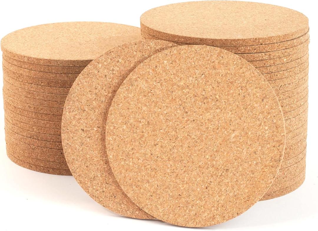 Natural Cork Coasters Set of 40, 90mm Round Absorbent Cork Drink Pads, Non-Slip Bar Mats, Laser Engravable Coasters - YHCORK