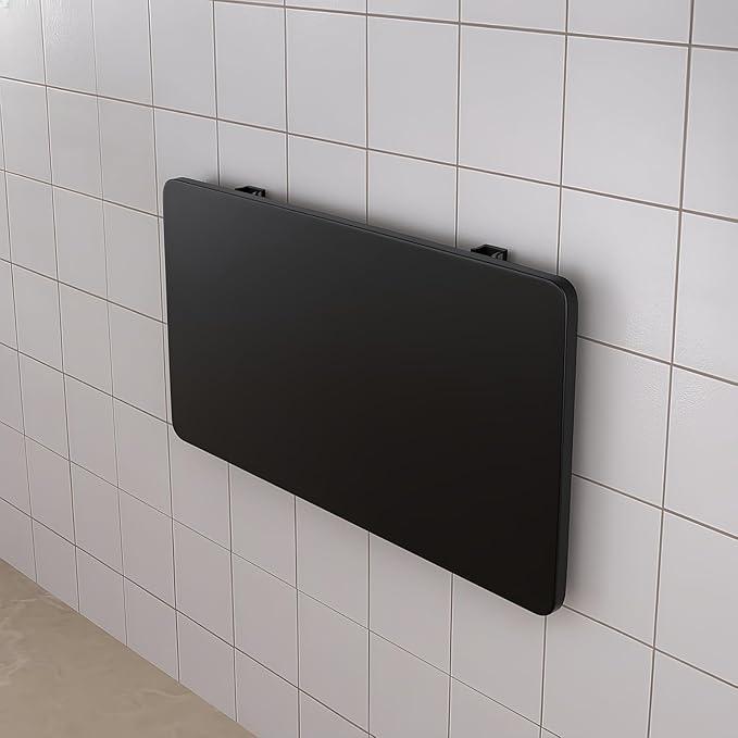 MM MELISEN Black Floating Desk 32x24 Inch (81x61cm), Wall Mounted Fold Down Table for Small Spaces, Folding Laundry Table