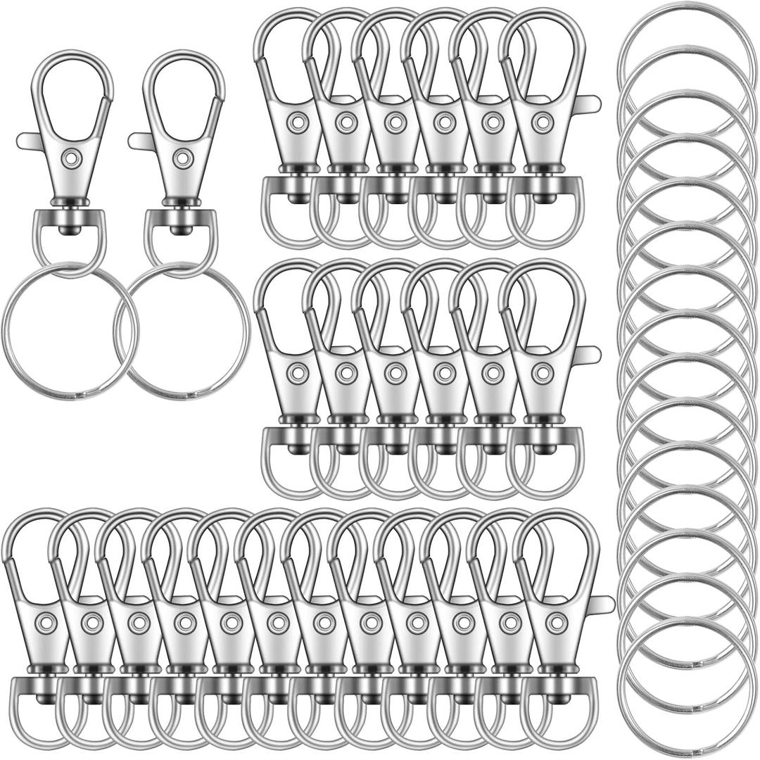 104PCS Swivel Snap Hooks with Key Rings, Metal Lobster Claw Clasp, Keychain Rings for Crafts(Silver, 1.37inch(36mm)