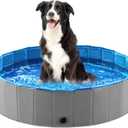 Jasonwell Foldable Dog Pet Bath Pool Collapsible Dog Pet Pool Bathing Tub Kiddie Pool Doggie Wading Pool for Puppy Small Medium Large Dogs Cats and Kids 32" Grey (Mdf Wood Gray)
