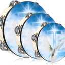 3 Pcs Dove Tambourines for Adults Church Christian Dance Tambourine Double Row Jingle Bible Hand Bell Clap Drum for Church Pray Party Percussion Musical Instrument (Mixed Size, Blue)