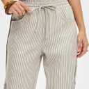 ANRABESS Womens Striped Barrel Casual Pants 2026 Trendy Summer Elastic Drawstring Baggy Lounge Wide Leg Trousers with Pockets (Beige, XL)