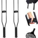 KMINA Underarm Crutches for Adults with Padded Handle (x2 Units, Size M), Height Adjustable, Women and Men, Aluminium, Made in Europe, Black