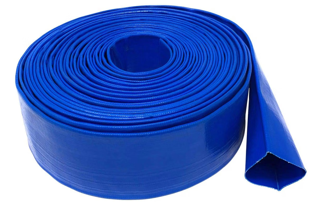 Gloxco 2" Inside Diameter (3-3/8" Flat Width) Blue Lay Flat Hose for Discharge or Backwash Water Transfer Applications, Reinforced PVC, 25' Length