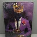 BJYCHG Black Man Picture Gold Crown Wall Art Afro American Canvas Prints King Crown Paintings Black African Wall Decor for Men Bedroom Framed (Purple, 24L x 16W)