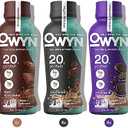OWYN Protein Shake Variety Pack, Dark Chocolate, Cold Brew Coffee, Cookies and Creamless Flavored Protein Shakes, 20g Protein, 4g Sugar, 3g Fiber, Dairy Free, Plant Based Protein Drink, 12 Count best by 09/26/2025