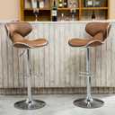 Roundhill Furniture Masaccio Cushioned Leatherette Upholstery Airlift Adjustable Swivel Barstool with Chrome Base, Set of 2, Caramel