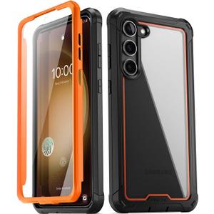 Poetic Guardian Case for S23+ Plus 5G 6.7" (2023) [20 FT Mil-Grade Drop Tested], Built-in Screen Protector Work with Fingerprint ID, Full Body Rugged Shockproof Cover Case, Orange/Clear