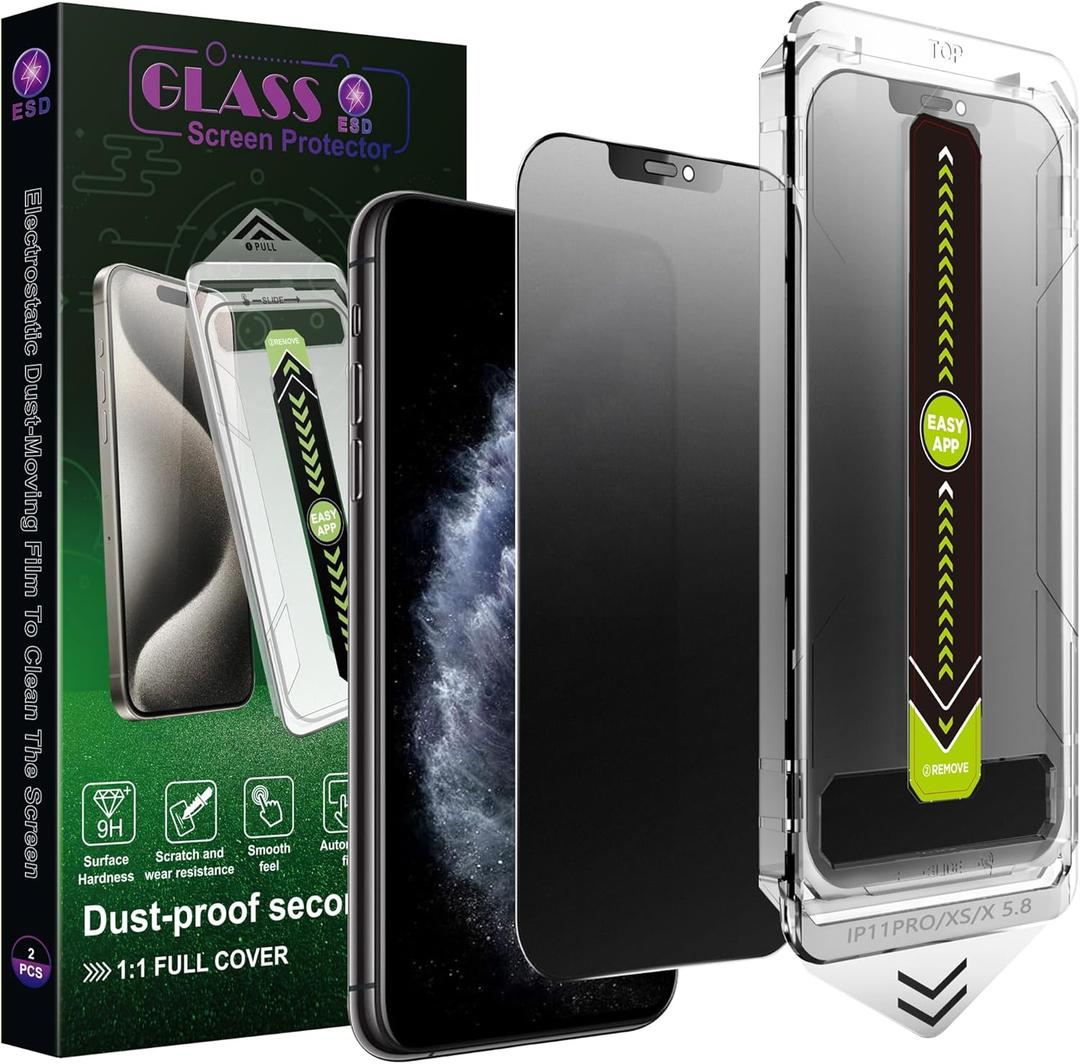 (2-Pack Matte Privacy Anti-Spy Screen Protector for iPhone X/XS/11 Pro (5.8-Inch),9H Tempered Glass, Anti-Glare, Full Coverage, Anti-Fingerprint, Auto Dust Removal, Bubble-Free