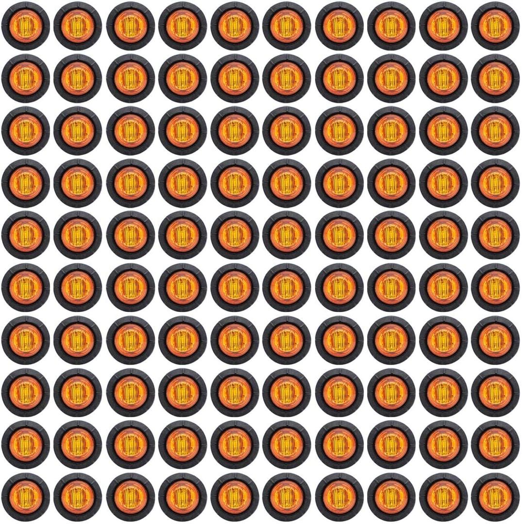 ( Pack of 100 ) TMH 3/ 4 Inch Mount Amber LED Clearance Button Marker lights Side LED marker lights for trailer Truck RV Car Bus Van 12V DC ( Pack of 100 ) TMH 3/ 4 Inch Mount Amber LED Clearance Button Marker lights Side LED marker lights for trailer Truck RV Car Bus Van 12V DC