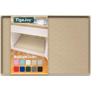 TigeJoy Waterproof Under Sink Mat 34" x 22", Shelf Liner Protector in Kitchen and Bathroom, Silicone Cabinet Liners for Organizers and Storage, Fit as Drawer Mats or Drip Tray (Beige)