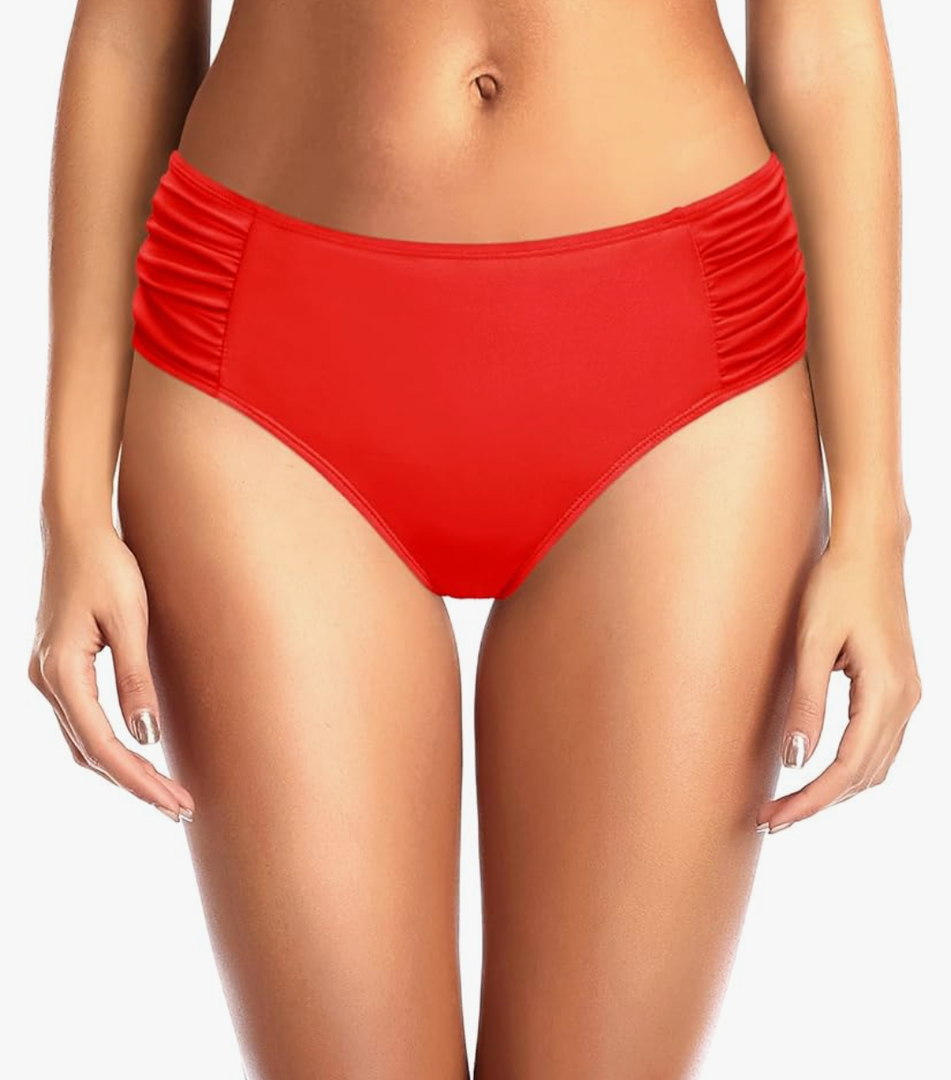 Tempt Me Women Bikini Bottoms Mid Waist Bathing Suit Swimsuit Ruched Swim Bottom XL