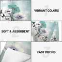 Floral Kitchen Towel Set, Quick Dry Microfiber Cloth Dish Towels 18" x 26", Ombre Art Teal White