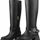 Buckle Strap Knee High Boots Low Chunky Block Heel Boots for Fall Winter Commute & Daily Wear, Size 40