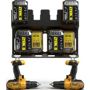 3-in-1 Battery Charger Wall Mount Holder for Dewalt 4 x 20V or 18V Battery and 2 x DCB112 or DCB115 Charger, Battery Charger Hanger/Storage/Rack/Organizer for Garage/Utility Cart/Van